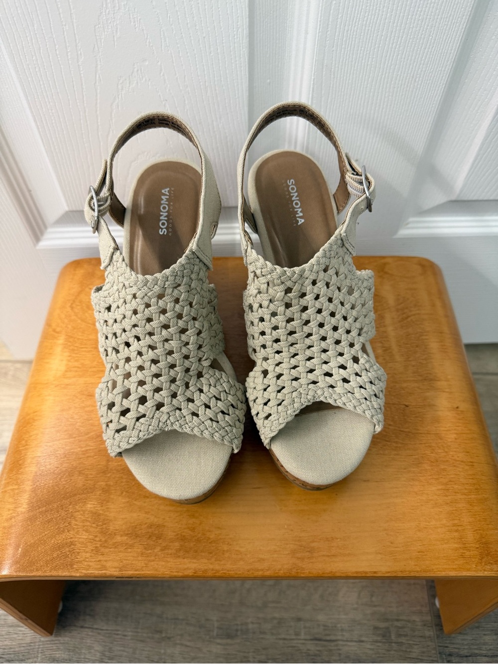 Sonoma Woven Peep-Toe Slingback Wedge in Light Beige
